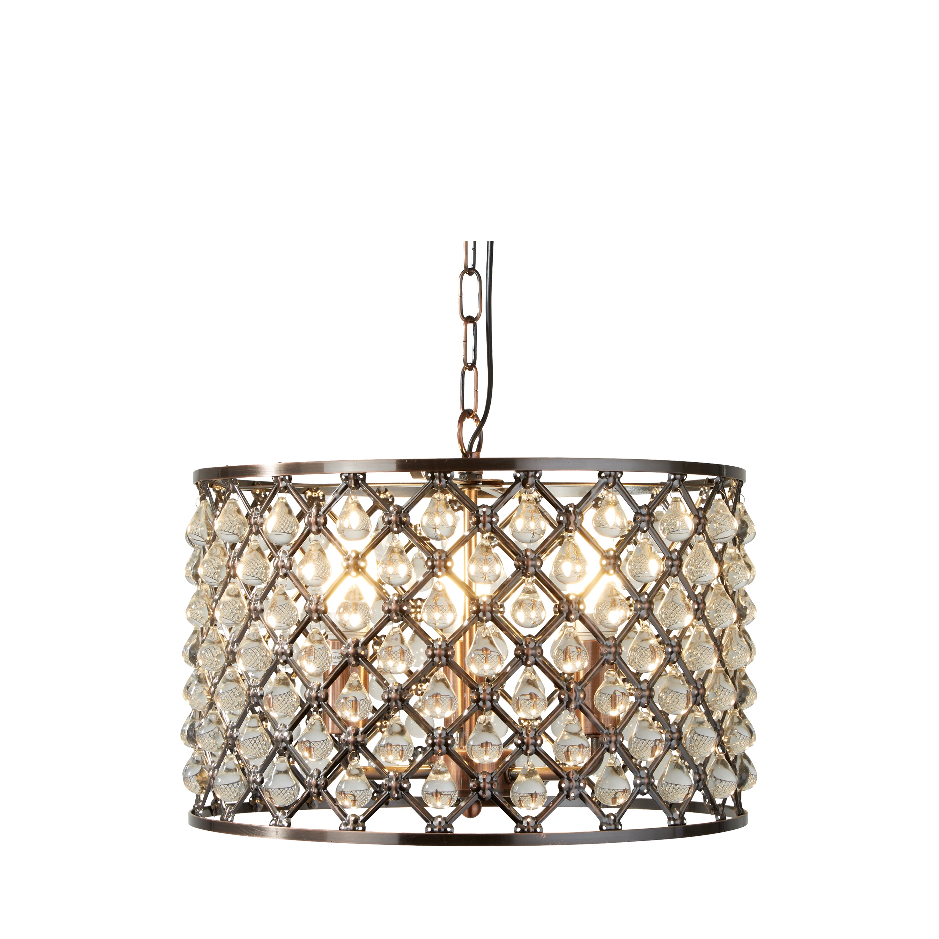 Marquise 3Lt Drum Pendant - Antique Copper Metal & Glass