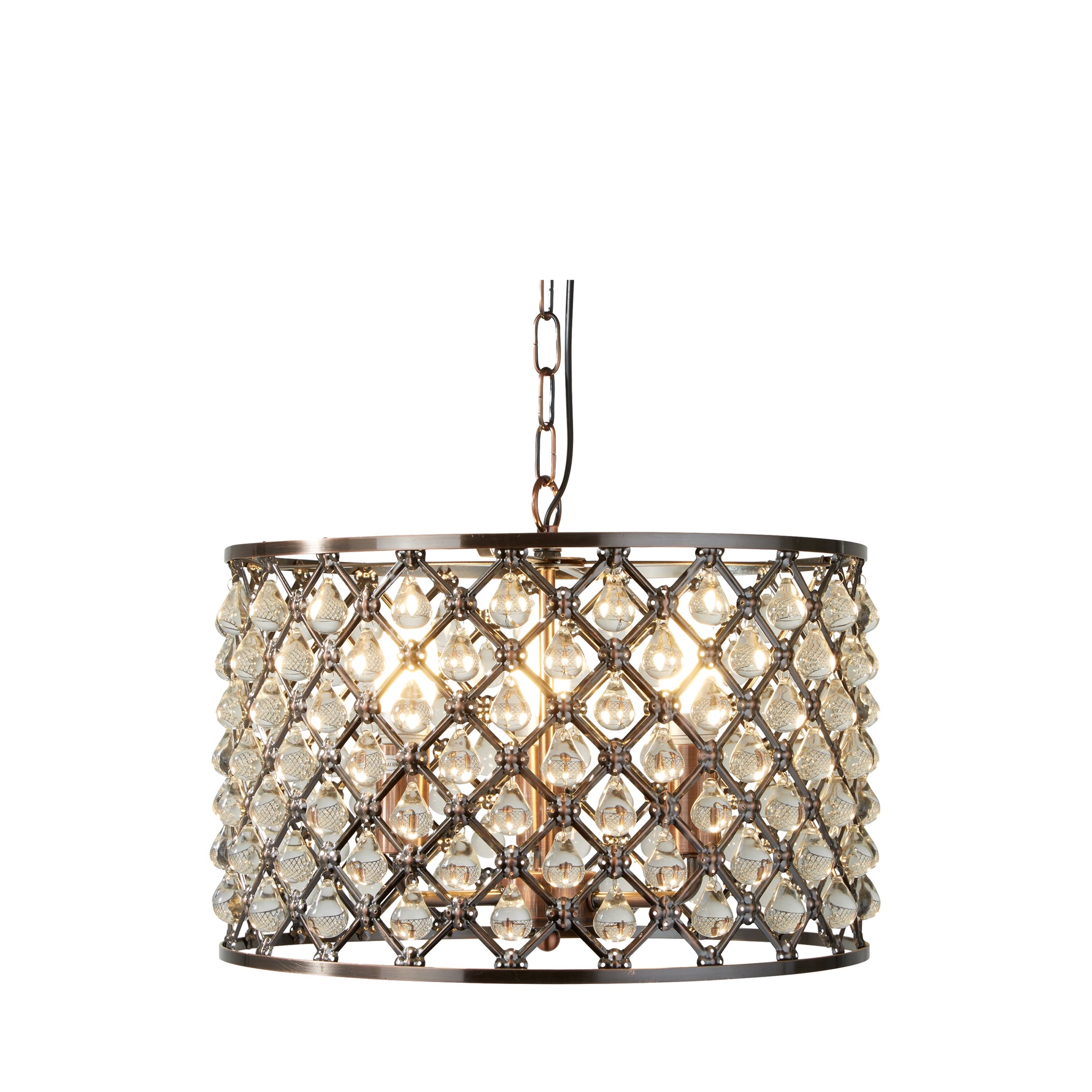 Marquise 3Lt Drum Pendant - Antique Copper Metal & Glass