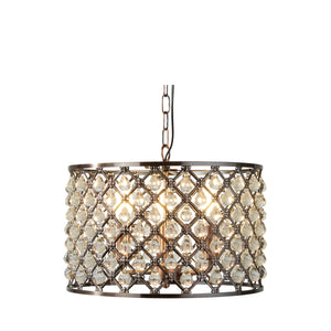 Marquise 3Lt Drum Pendant - Antique Copper Metal & Glass