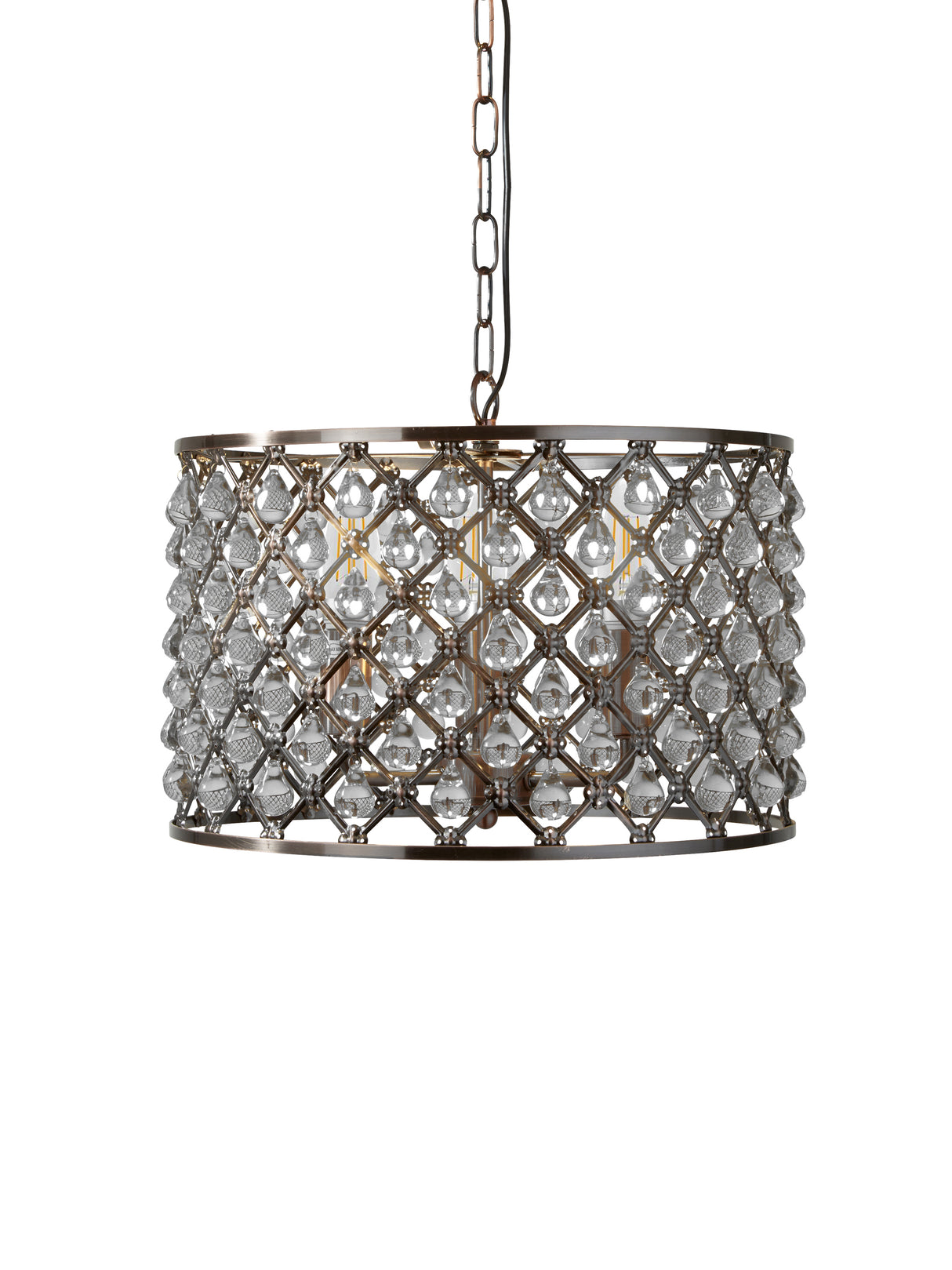 Searchlight Electric Marquise 3Lt Drum Pendant - Antique Copper Metal & Glass 7813-3CU
