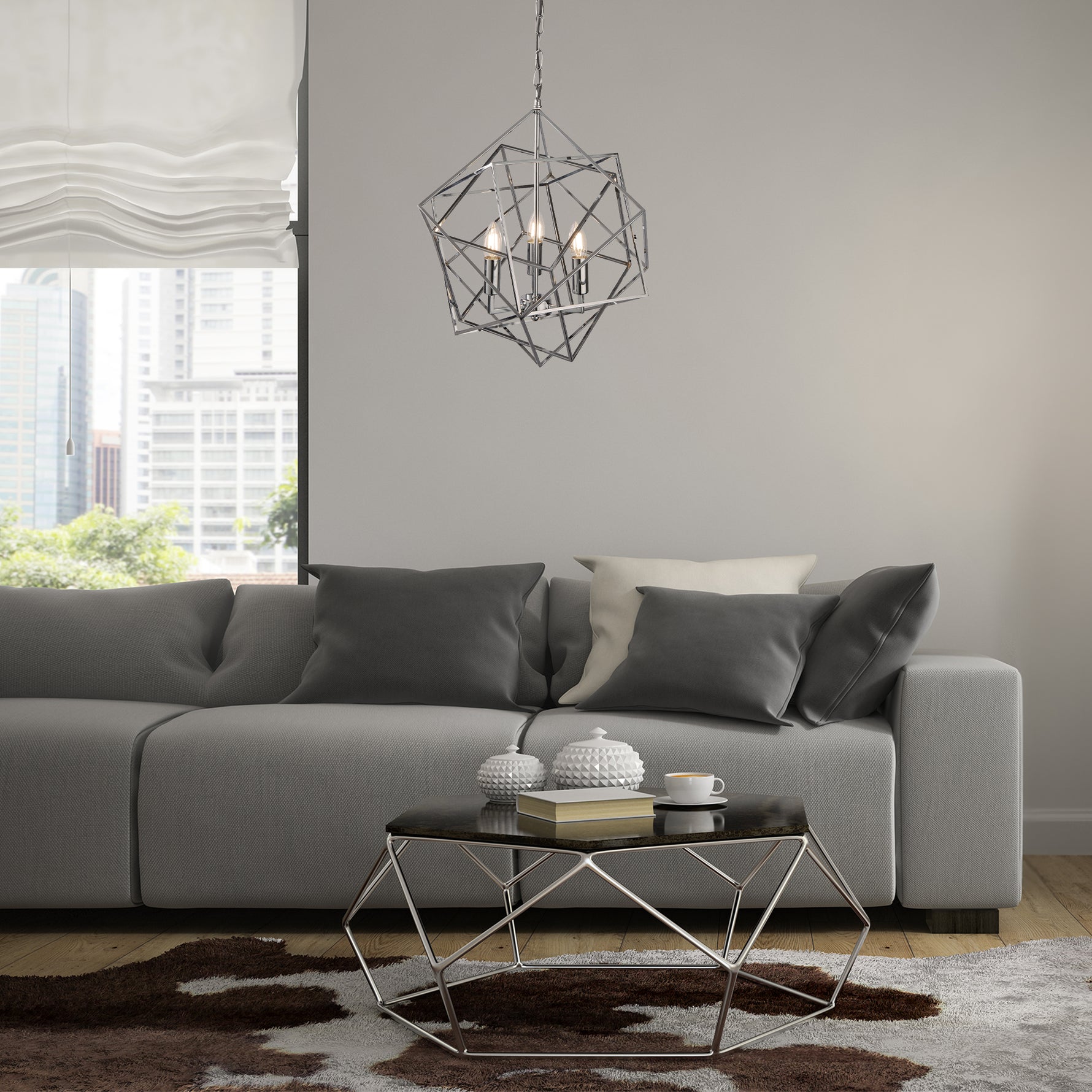 Searchlight Electric Cube 3Lt Pendant  - Polished Chrome Metal 7863-3CC