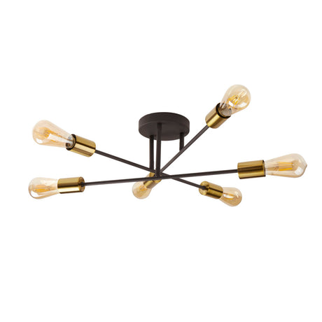 Searchlight Electric Armstrong 6Lt Semi-Flush - Black & Satin Brass Metal 8046-6BK