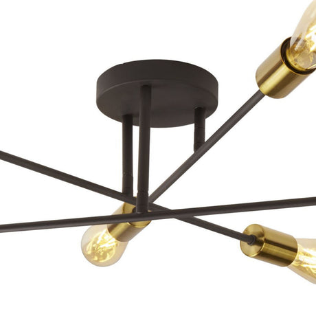 Searchlight Electric Armstrong 6Lt Semi-Flush - Black & Satin Brass Metal 8046-6BK