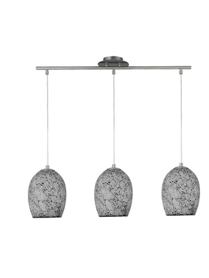 Searchlight Electric Crackle 3Lt Pendant - Satin Silver & Crackled White Glass 8069-3WH