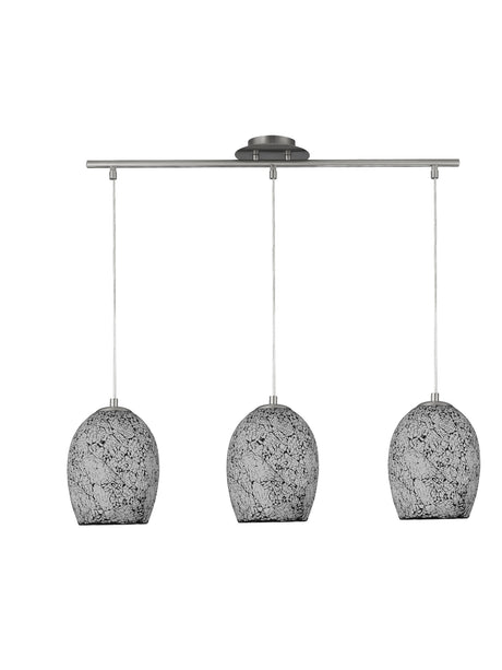 Searchlight Electric Crackle 3Lt Pendant - Satin Silver & Crackled White Glass 8069-3WH