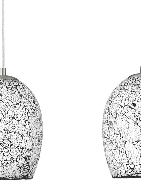 Searchlight Electric Crackle 3Lt Pendant - Satin Silver & Crackled White Glass 8069-3WH