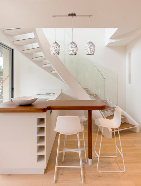 Searchlight Electric Crackle 3Lt Pendant - Satin Silver & Crackled White Glass 8069-3WH