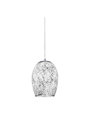 Crackle Pendant  - Satin Silver & Crackled White Glass
