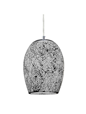 Searchlight Electric Crackle Pendant  - Satin Silver & Crackled White Glass 8069WH