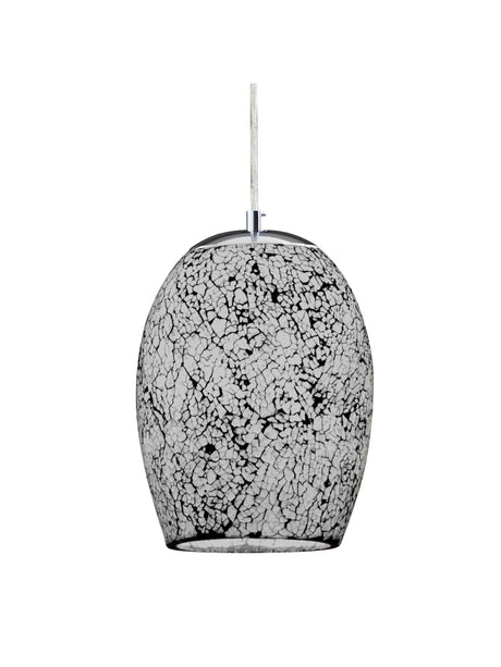 Searchlight Electric Crackle Pendant  - Satin Silver & Crackled White Glass 8069WH