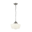 School House  Pendant  - Satin Silver Metal & Opal Glass