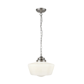 School House  Pendant  - Satin Silver Metal & Opal Glass