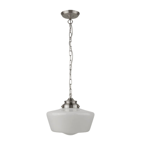 Searchlight Electric School House  Pendant  - Satin Silver Metal & Opal Glass 8071-1SS