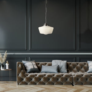 Searchlight Electric School House  Pendant  - Satin Silver Metal & Opal Glass 8071-1SS