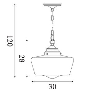 Searchlight Electric School House  Pendant  - Satin Silver Metal & Opal Glass 8071-1SS