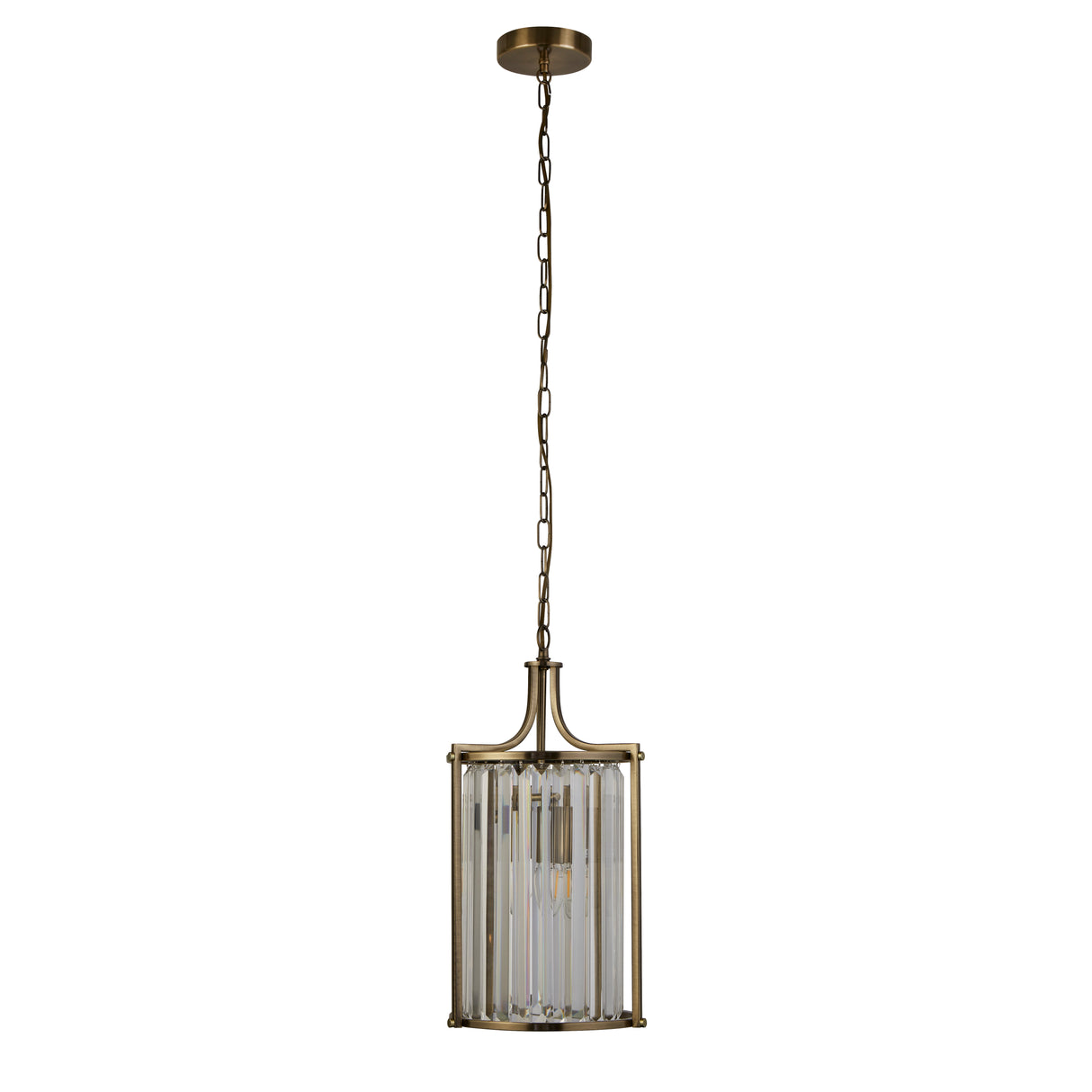 Searchlight Electric Victoria  2Lt Pendant - Antique Brass Metal & Clear Crystal 8092-2AB
