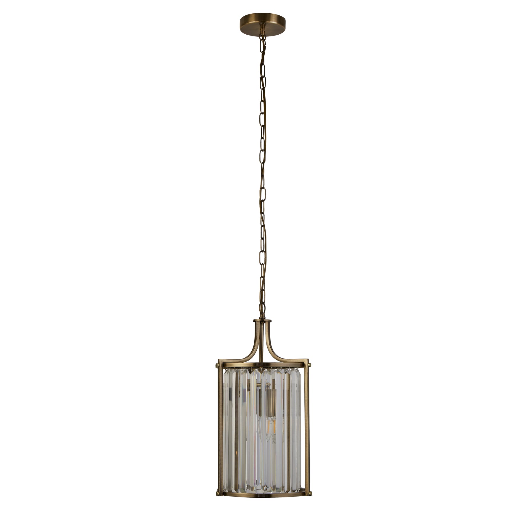 Searchlight Electric Victoria  2Lt Pendant - Antique Brass Metal & Clear Crystal 8092-2AB