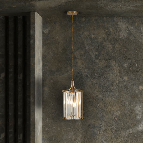 Searchlight Electric Victoria  2Lt Pendant - Antique Brass Metal & Clear Crystal 8092-2AB