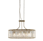 Victoria 5Lt Oval Pendant - Antique Brass & Clear Crystal