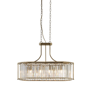Victoria 5Lt Oval Pendant - Antique Brass & Clear Crystal
