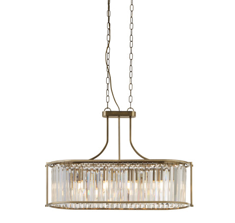 Victoria 5Lt Oval Pendant - Antique Brass & Clear Crystal