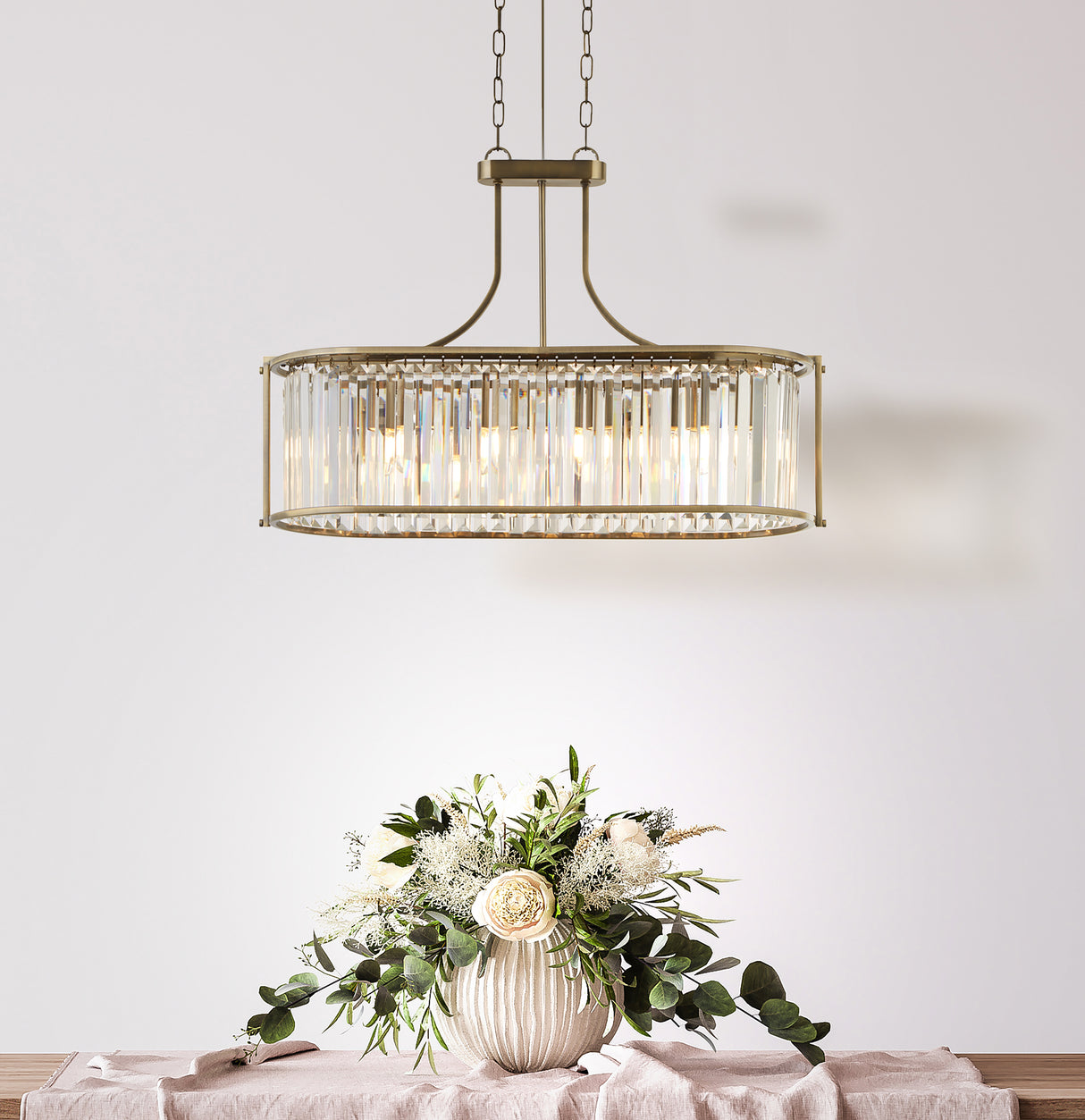 Searchlight Electric Victoria 5Lt Oval Pendant - Antique Brass & Clear Crystal 8095-5AB
