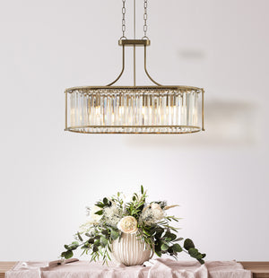 Searchlight Electric Victoria 5Lt Oval Pendant - Antique Brass & Clear Crystal 8095-5AB