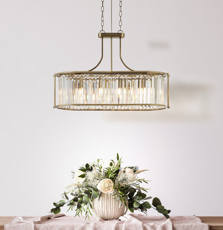 Searchlight Electric Victoria 5Lt Oval Pendant - Antique Brass & Clear Crystal 8095-5AB