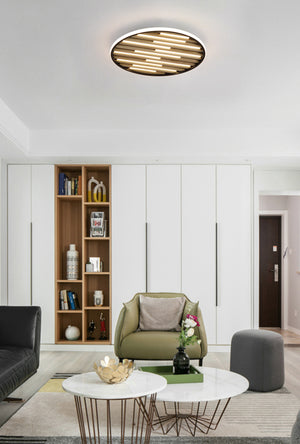 Searchlight Electric Equalise LED Flush, Matt Black and Wood 80980-49BK