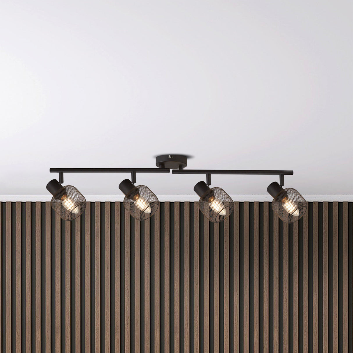 Searchlight Electric Meshy 4Lt Cage Bar Spotlight - Black Metal 81201-4BK
