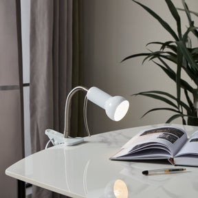 Eglo EU FABIO Clamp Light – White & Silver Steel, Adjustable Office Clamp Lamp, E14, Indoor Lighting