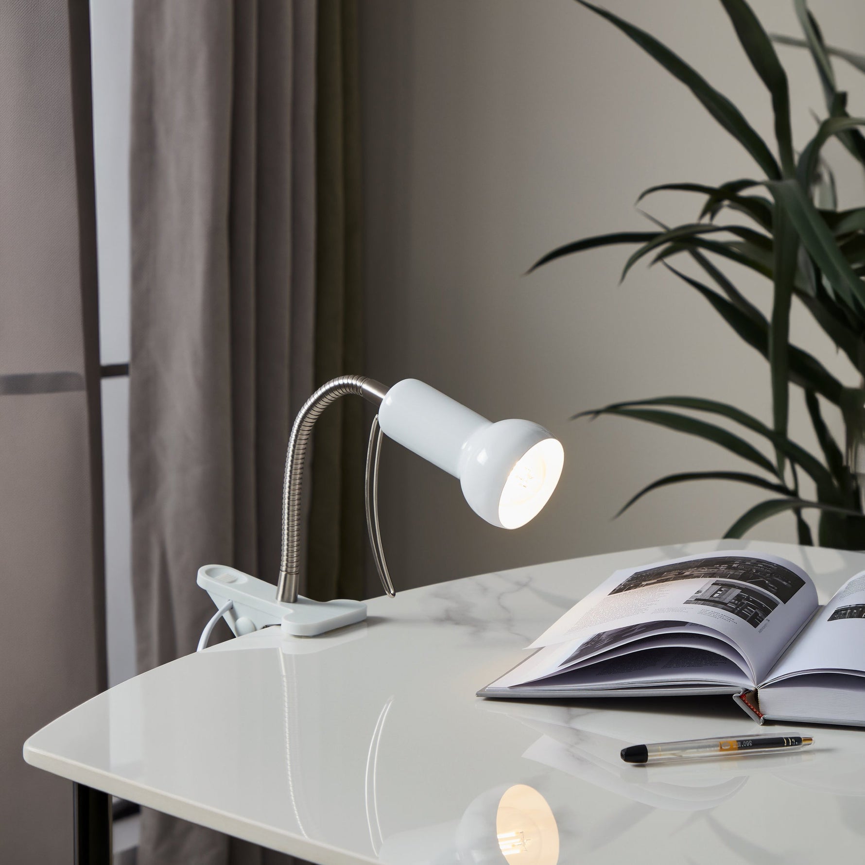 Eglo EU FABIO Clamp Light – Silver Steel, Adjustable Office Clamp Lamp, E14, Indoor Task Lighting product image - Endon Lighting from First Light Direct with great prices and fast UK delivery