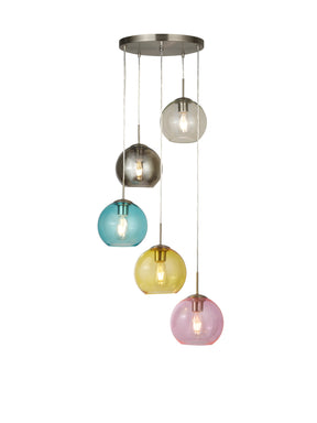 Mardi Gras 5Lt Pendant - Satin Silver Metal & Coloured Glass