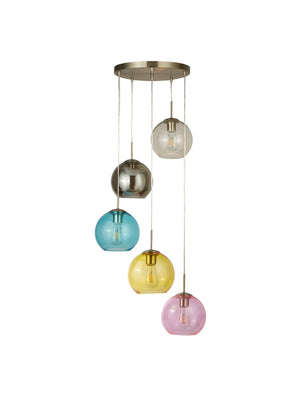 Searchlight Electric Mardi Gras 5Lt Pendant - Satin Silver Metal & Coloured Glass 8135-5SS