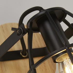 Searchlight Electric Vision Round Wall Light - Matt Black Metal & Wood 81698-1BK