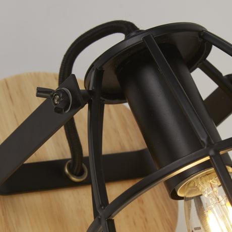 Searchlight Electric Vision Round Wall Light - Matt Black Metal & Wood 81698-1BK