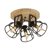 Vision 3Lt Round Ceiling Light - Matt Black Metal & Wood