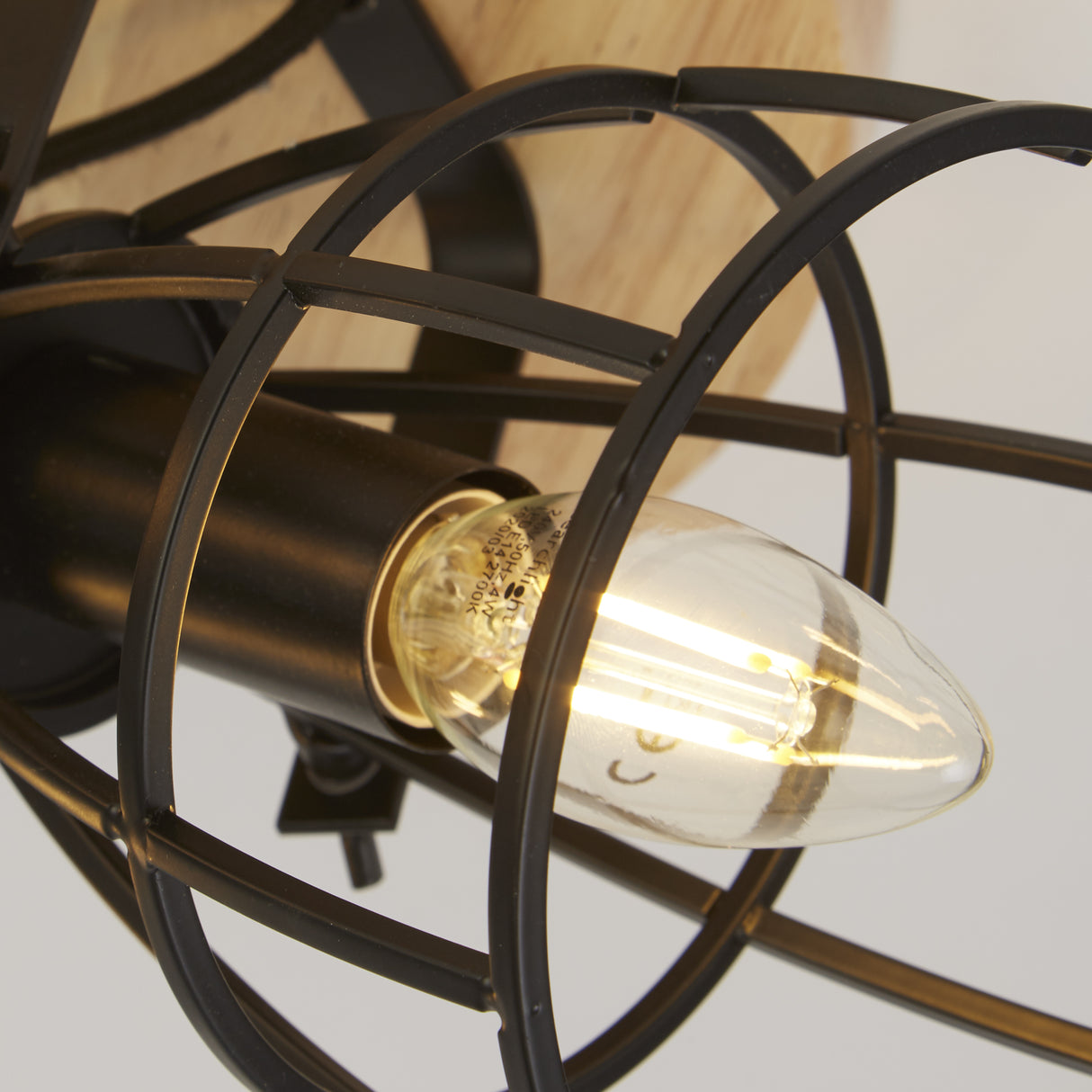 Searchlight Electric Vision 3Lt Round Ceiling Light - Matt Black Metal & Wood 81698-3BK