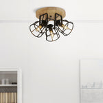 Searchlight Electric Vision 3Lt Round Ceiling Light - Matt Black Metal & Wood 81698-3BK