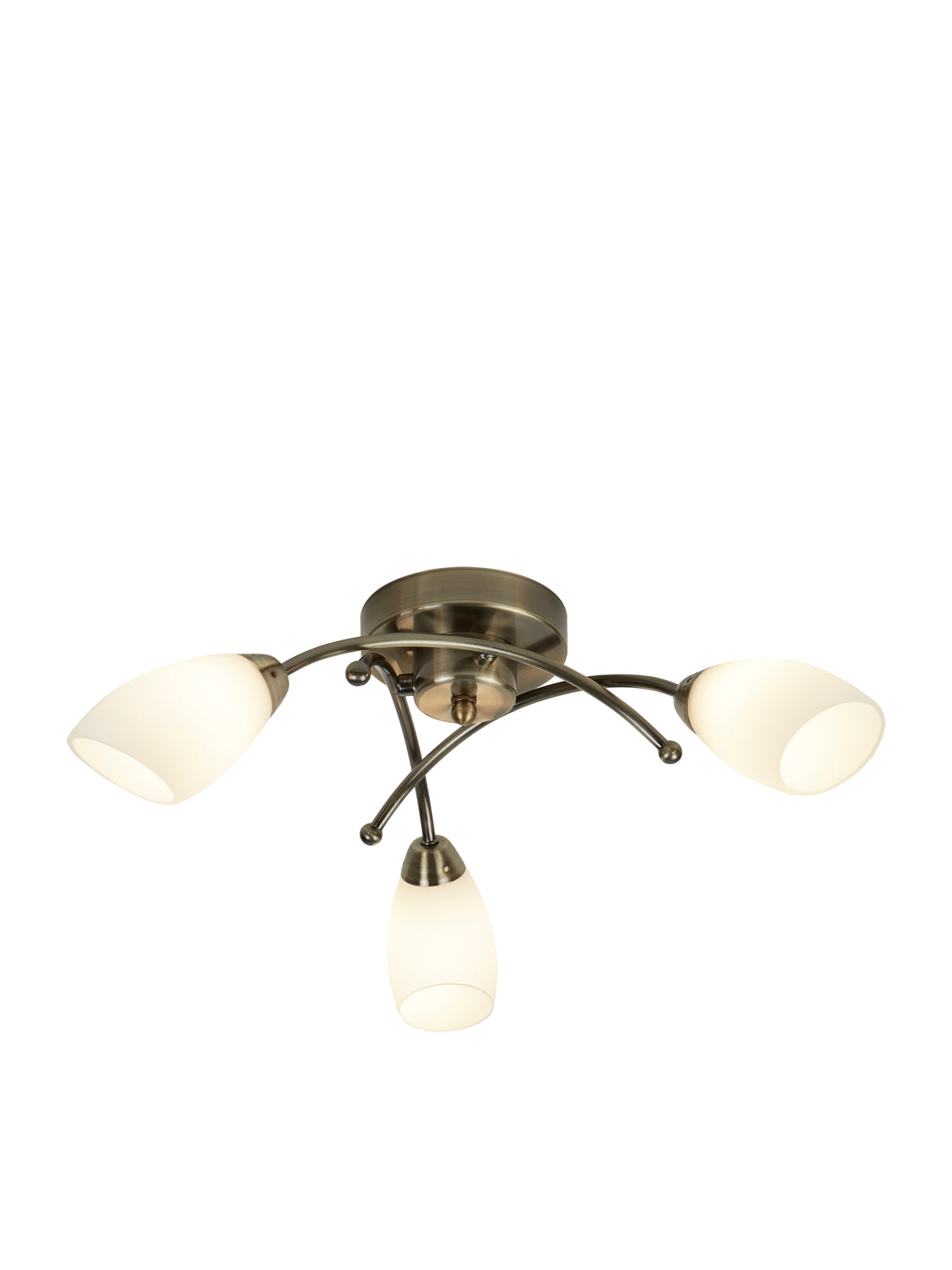 Opera 3Lt Flush - Antique Brass Metal & Opal Glass