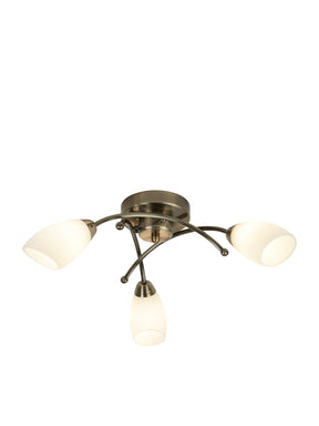 Opera 3Lt Flush - Antique Brass Metal & Opal Glass