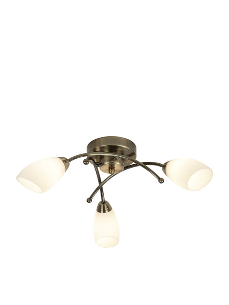 Opera 3Lt Flush - Antique Brass Metal & Opal Glass