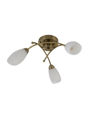 Searchlight Electric Opera 3Lt Flush - Antique Brass Metal & Opal Glass 8183-3AB