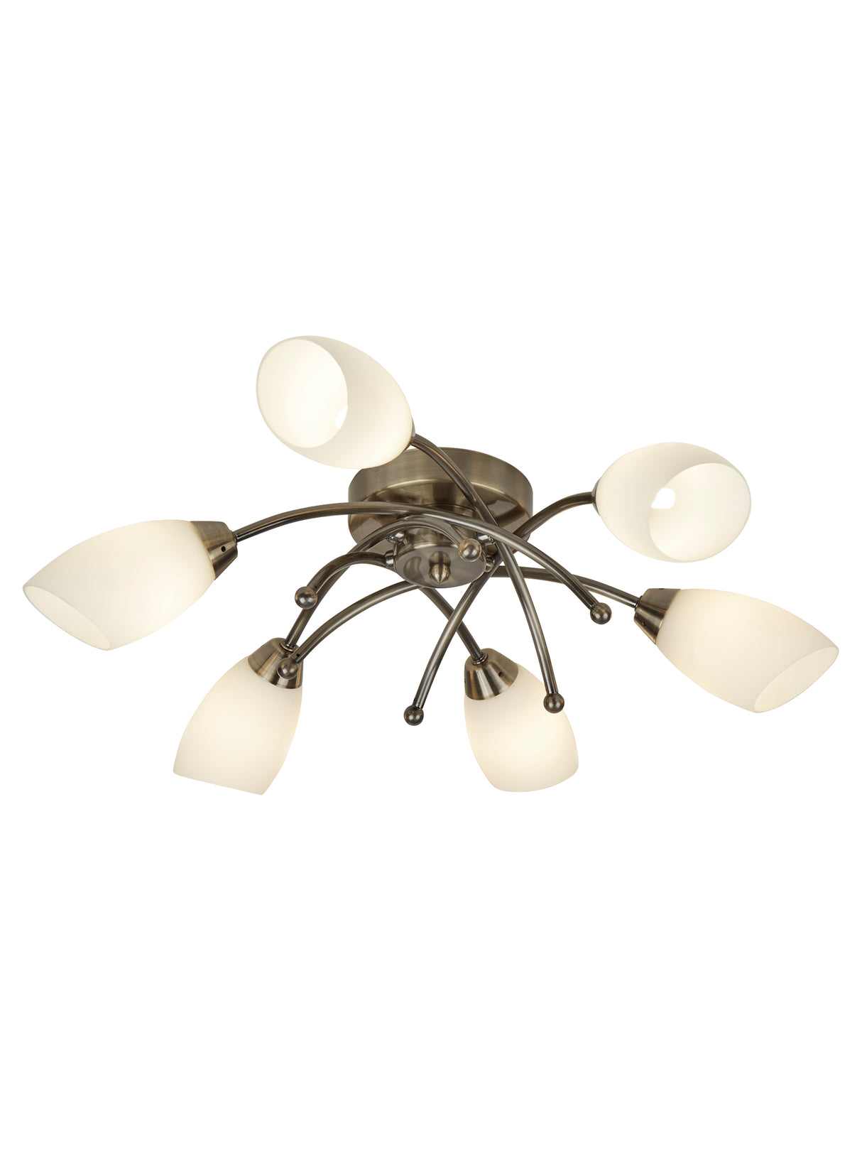 Opera 6Lt Flush -Antique Brass & Opal Glass