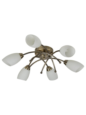 Searchlight Electric Opera 6Lt Flush -Antique Brass & Opal Glass 8186-6AB