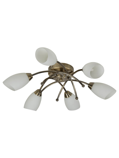 Searchlight Electric Opera 6Lt Flush -Antique Brass & Opal Glass 8186-6AB