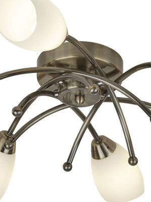 Searchlight Electric Opera 6Lt Flush -Antique Brass & Opal Glass 8186-6AB