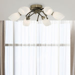 Searchlight Electric Opera 6Lt Flush -Antique Brass & Opal Glass 8186-6AB