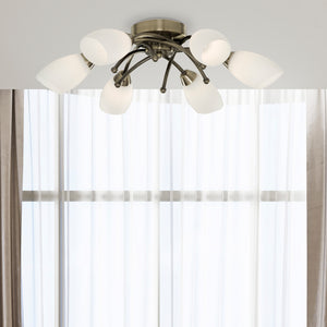 Searchlight Electric Opera 6Lt Flush -Antique Brass & Opal Glass 8186-6AB