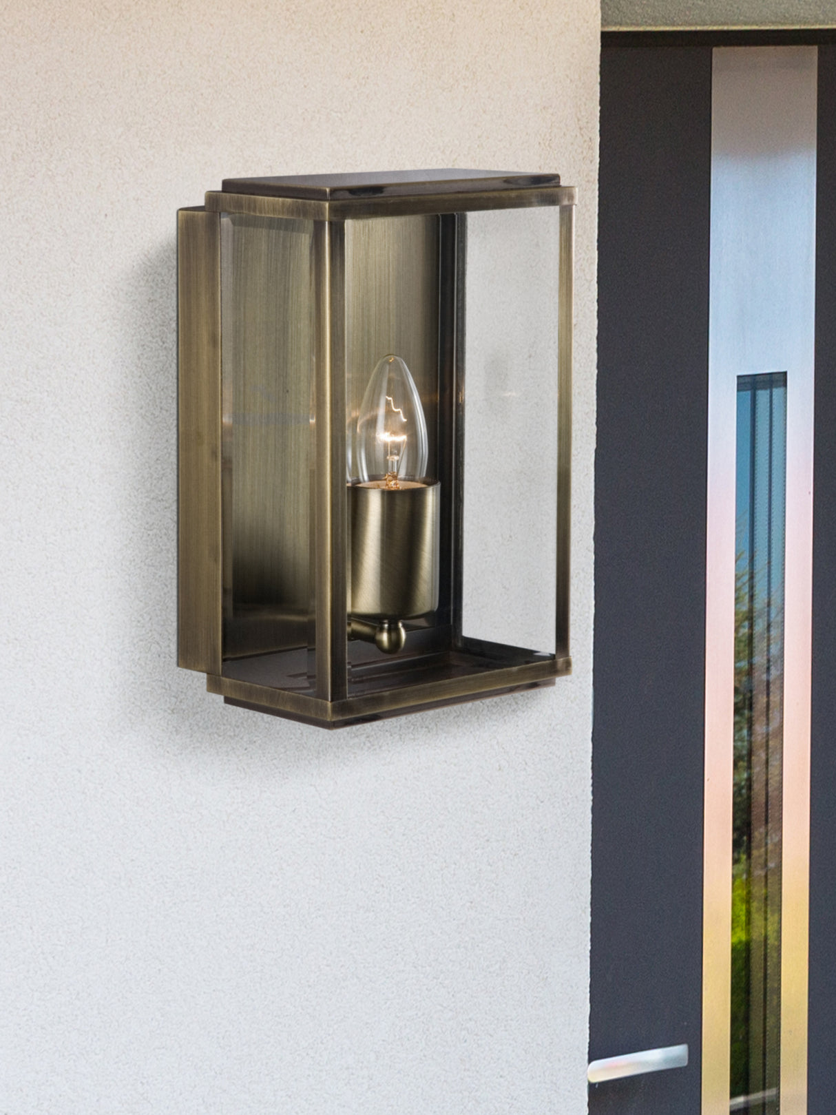 Searchlight Electric Box Outdoor Wall Light - Antique Brass Metal & Glass 8204AB